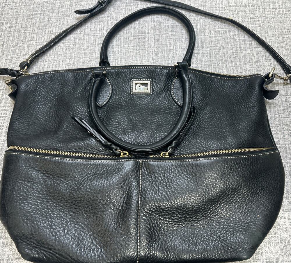DOONEY & BOURKE Dillen Double Large Shoulder Satchel Bag Black Pebble Leather